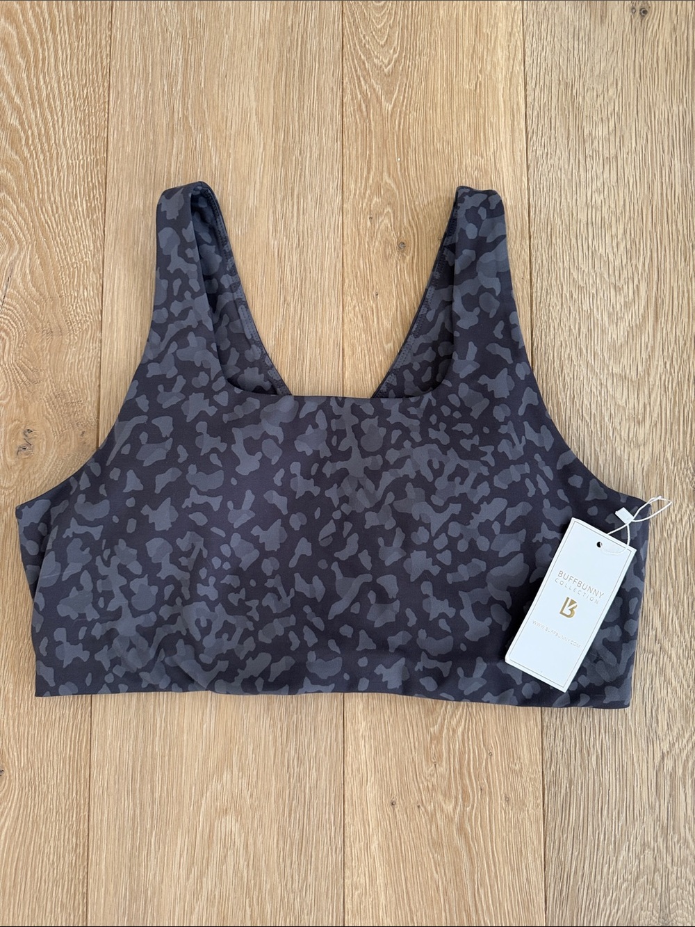BuffBunny Charcoal Gray Camo Scoop Sports Bra